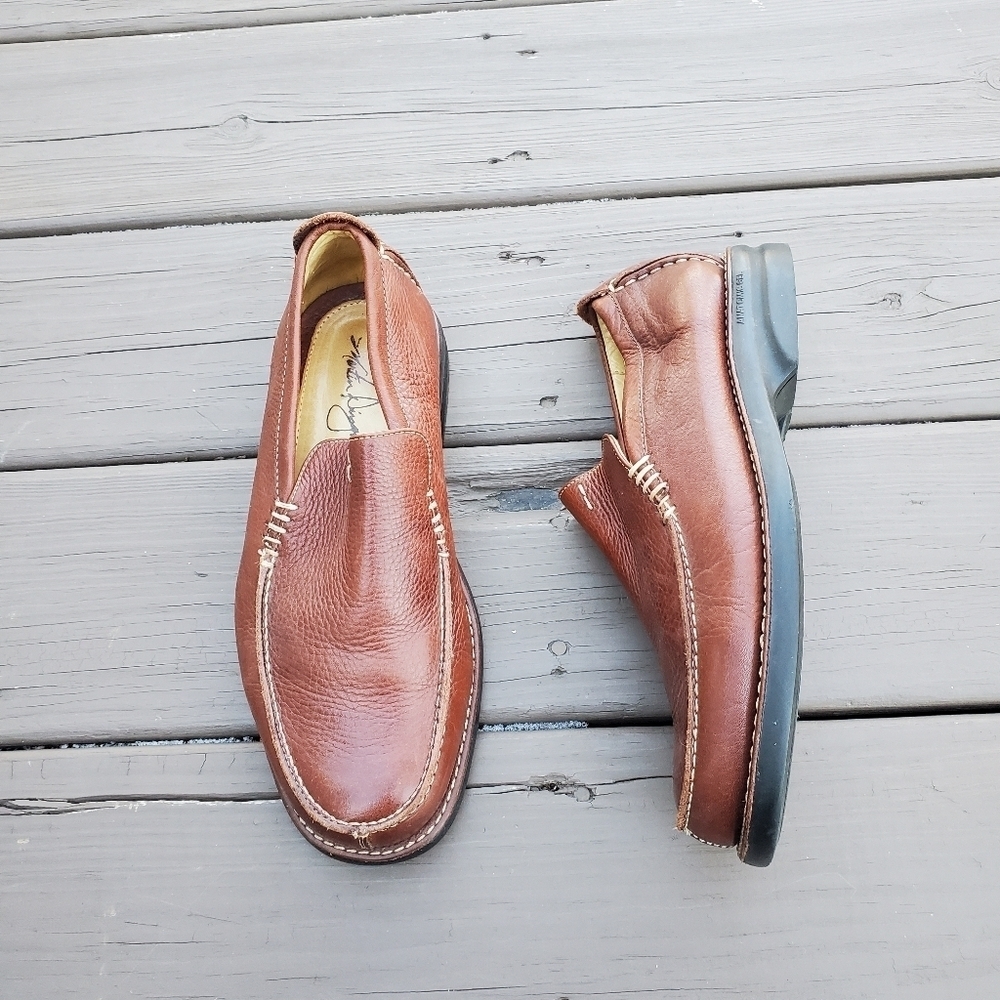 Martin Dingman Brown Pebbled‎ Buffalo Leather Moc Toe Moccasin Driving Loafers